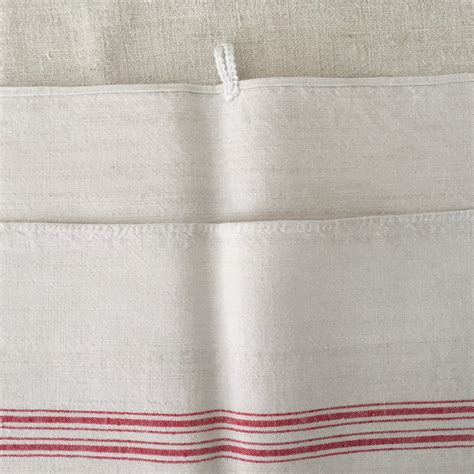 Red Stripe Tea Towel Linen Vintage Fabric Handmade Linen