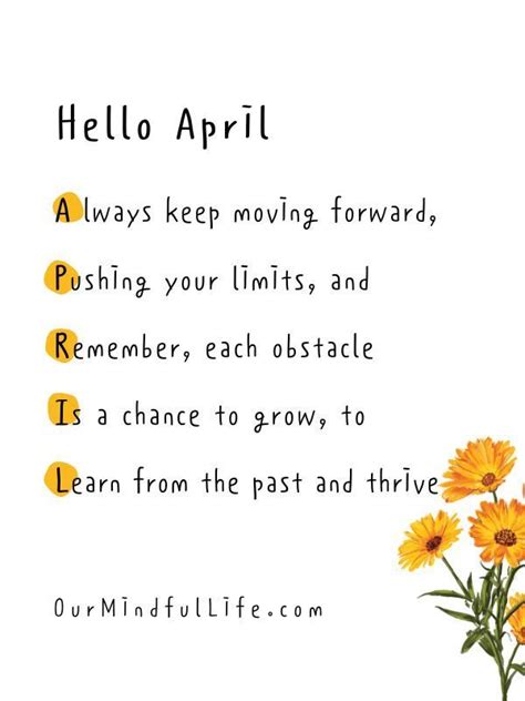 A Yellow Flower With The Words Hello April Written In Black And White