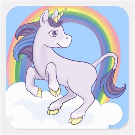 Cute Magical Rainbow Unicorn Square Sticker Zazzle