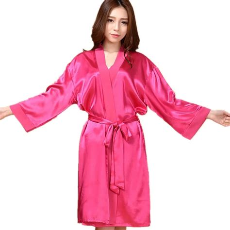 Top Quality New Hot Pink Chiese Women Silk Chiffon Robe Sexy Kimono Bath Gown Sleepwear