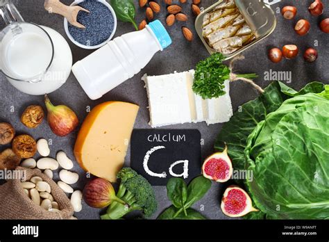 Foods Rich In Calcium Healthy Diet Top View Stock Photo Alamy