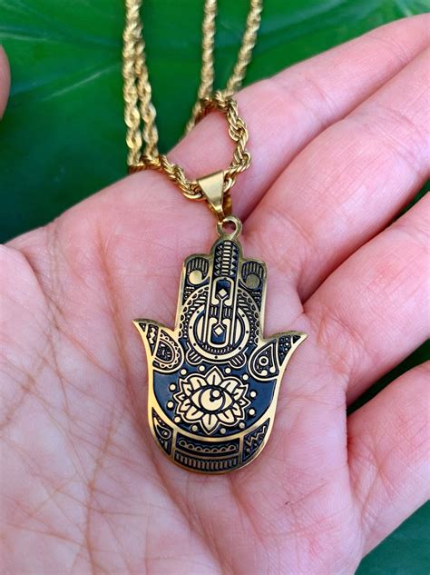 Hamsa Hand Gold Necklace Gold Hand Of Fatima Necklace Gold Etsy
