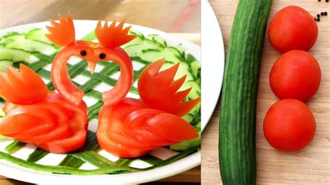 Super Salad Decoration Ideas Tomato And Cucumber Carving Garnish Youtube