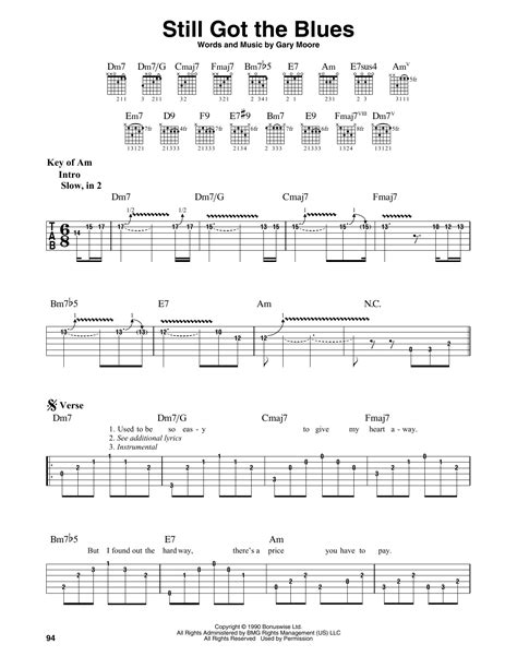 Still Got The Blues Gary Moore Guitar Chords Lyrics Sheet Music