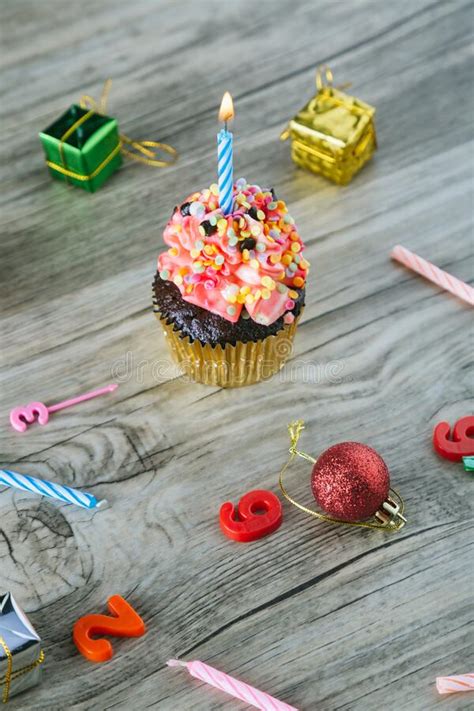 Birthday Cupcake With A Candle Cupcake With Cream And Sprinkles Sugar Love Valentines