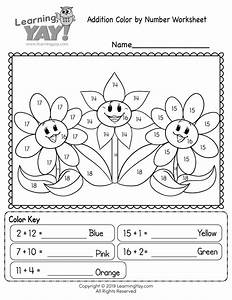 Addition Color By Number Worksheet For 1st Grade Free Printable
