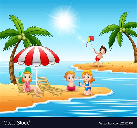 Summer Holiday Children In Beach Royalty Free Vector Image