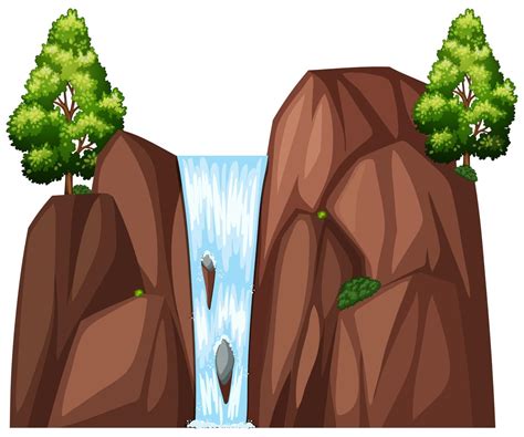 Waterfall And Two Big Trees 430664 Vector Art At Vecteezy
