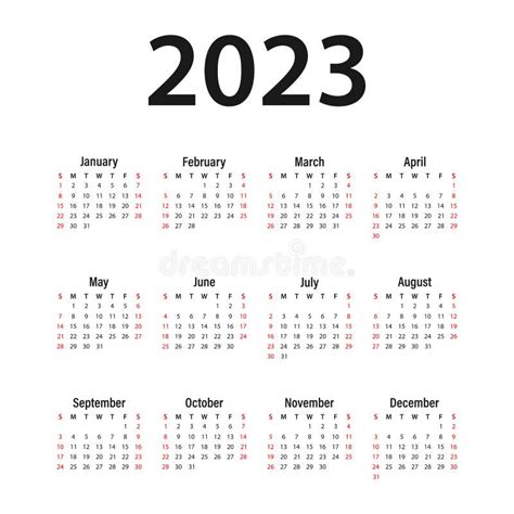 Vector Calendar Template 2023 Simple Minimalistic Design Planner 2023