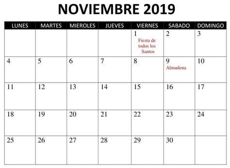Calendario Noviembre 2019 Con Festivos Mensual