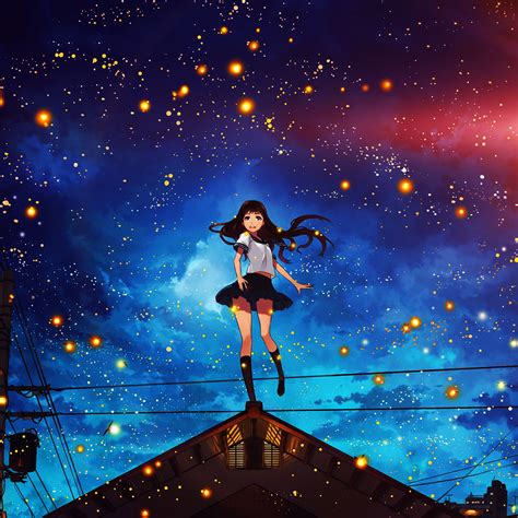 Au47 Girl Anime Star Space Night Illustration Art Flare