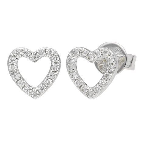 Diamond 9ct White Gold Heart Earrings Buy Online Free Insured UK