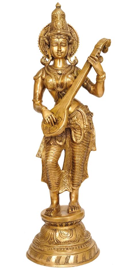 28 Devi Saraswati Playing Veena In Brass Handmade Made In India Exotic India Art