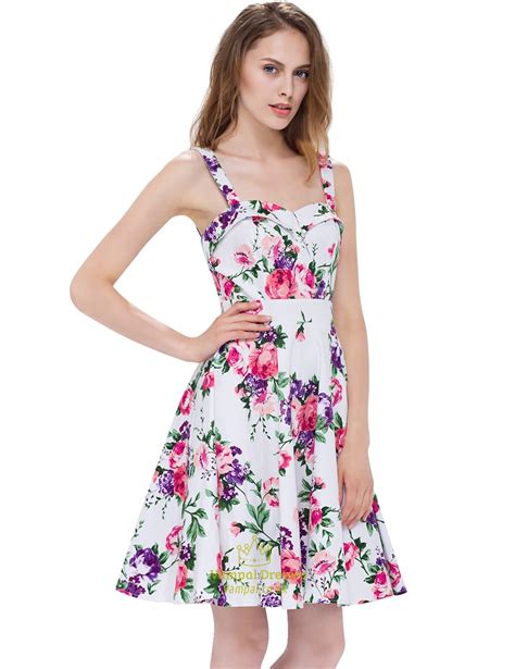Sleeveless Knee Length Square Neck A Line Floral Printed Casual Dress Vampal Dresses