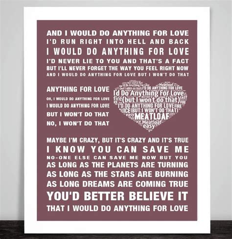Meatloaf I Would Do Anything For Love Music Song Lyric Word Art Print