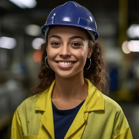 Premium Ai Image A Woman Wearing A Blue Hard Hat That Says Dont
