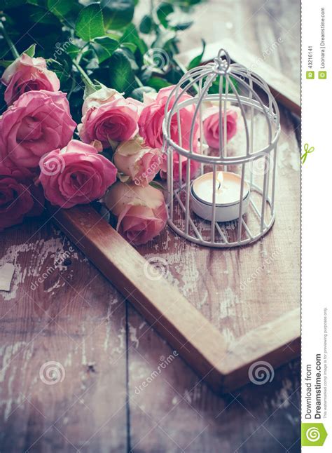 Vintage Decor With Roses Stock Image Image Of Board 43216141