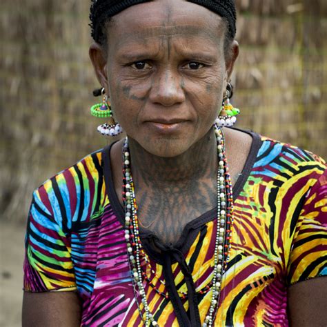 Benin West Africa Gossoue A Tattooed Fulani Peul Tribe Woman