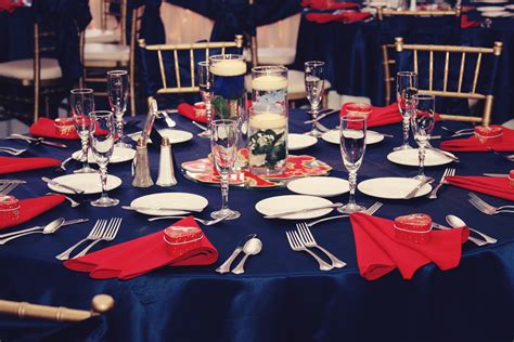 Red And Navy Blue Wedding Reception Blue Table Settings Beautiful