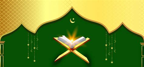 Elegant Islamic Banner With Green Background And Holy Quran 11414251
