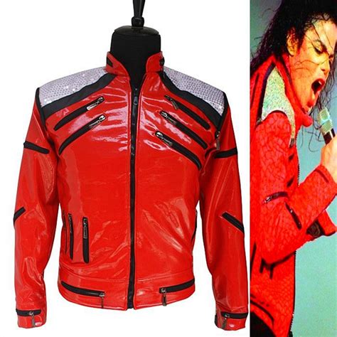 Rare Mj Michael Jackson Red Beat It Zipper Sequins Leather Jacket