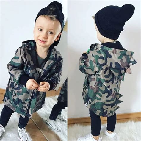 Casual Toddler Kid Baby Boy Camouflage Jacket Dinosaur Zipper Coat Top