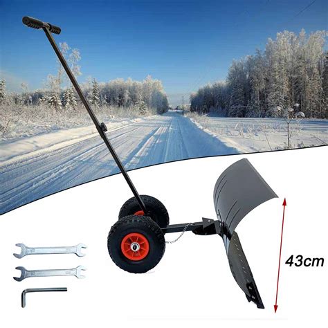 Heavy Duty Snow Shovel Rolling Adjustable Snow Pusher W 10 Wheel 74