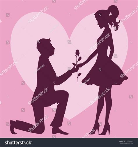 Couple Love Proposal Silhouette Vector Illustration Stock Vector