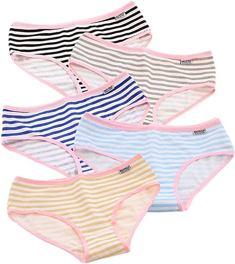 Follnie Teen Girls Cotton Brief Underwear Bikini Hipster Stripe Lingerie Panties