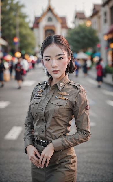 premium photo beautiful asian thailand police woman at street generative ai