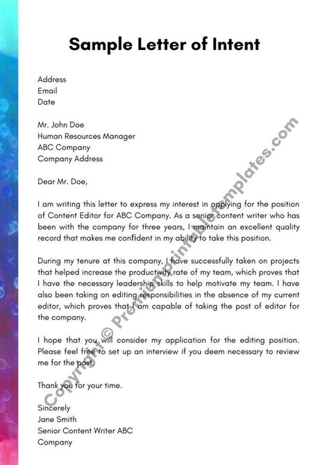 Simple Letter Of Intent Template Pdf And Word Pack Of 5 Letter Of