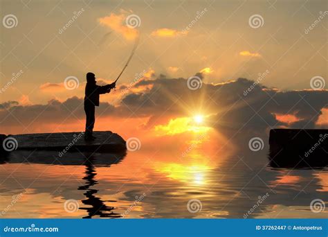 Fisherman At Sunset Stock Image Image Of Catching Peaceful 37262447