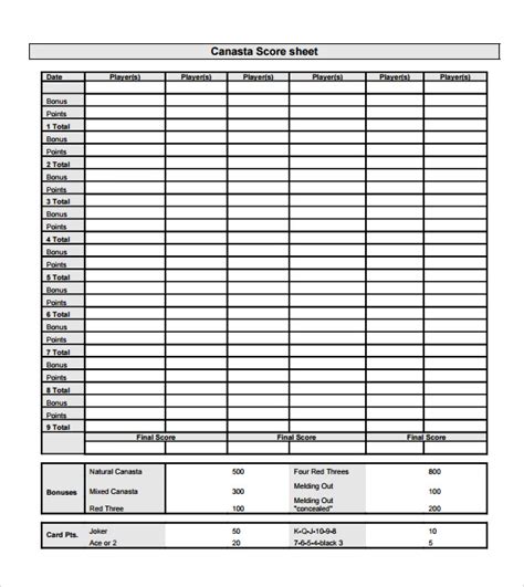 Pinochle Score Sheet Template Full Version Free Software Download