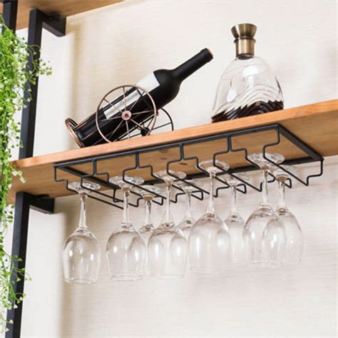 Iron Wall Mount Wine Glass Hanging Holder Goblet Stemware Storage Organizer Rack