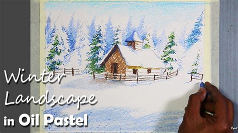 Snowy Winter Landscape Painting In Oil Pastel Step By