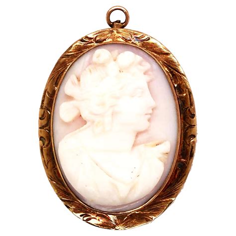 Vintage Cameo Brooch Pin Pendant 14k Yellow Gold Antique Art Deco Hand