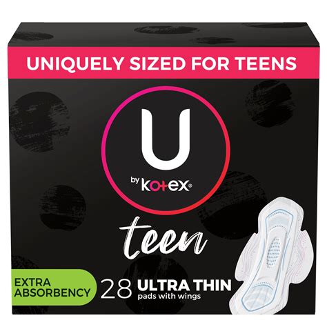 U By Kotex Teen Ultra Thin Feminine Pads With Wings Extra Absorbency