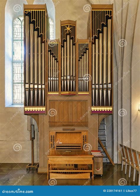 Large Church Pipe Organ Keyboard Music Instrument Interior Church Stock