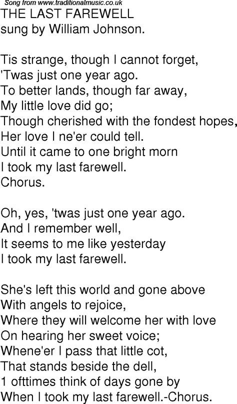 Old Time Song Lyrics For 06 The Last Farewell