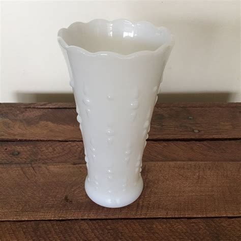Vintage Milk Glass Vase Dots And Arrows Pattern Scalloped Edge Etsy