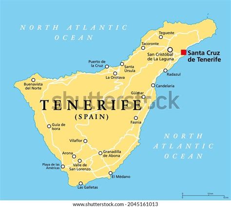 Isla Tenerife Mapa Pol Tico Con La Capital Santa Cruz De Tenerife Isla M S Grande Y Poblada