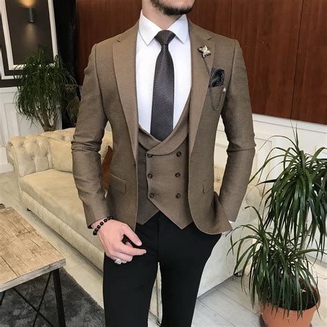 Brown Slim Fit Suit For Men By