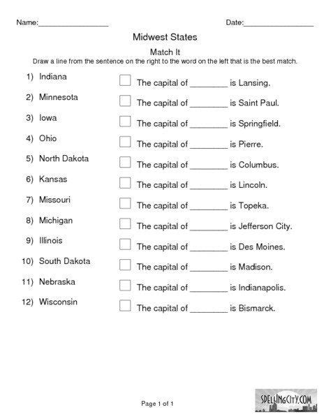 Capitals Worksheet 4th Grade
