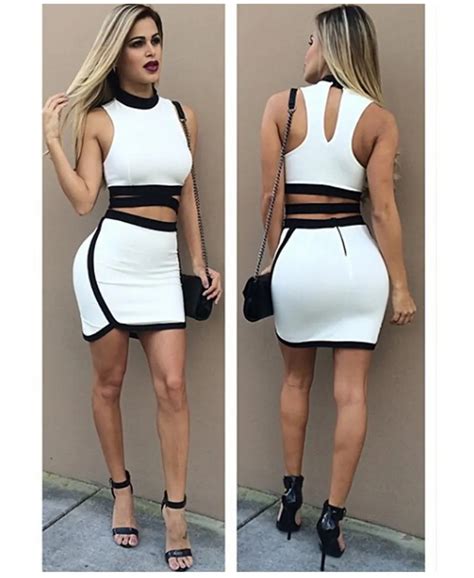 Buy Summer Style Women Two Piece Outfits Sexy Club Dress 2015 Crop Top Mini