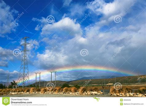 Beautiful Full Double Rainbow Over Road Stock Image Image Of Highway Pebble 26925539