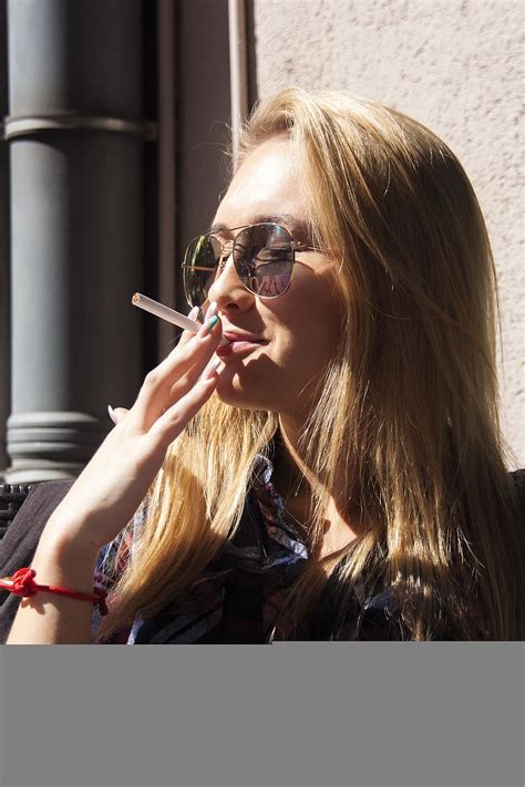 Blonde Girl Smoking Enjoying Sun Sunglasses Style Cool Casual