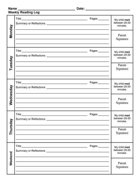 47 Printable Reading Log Templates For Kids Middle School And Adults