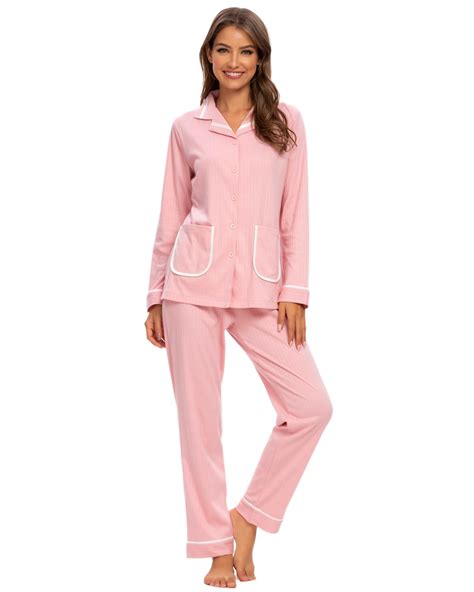 mintlimit women s pajamas set long sleeve cotton sleepwear button down nightwear soft pj lounge