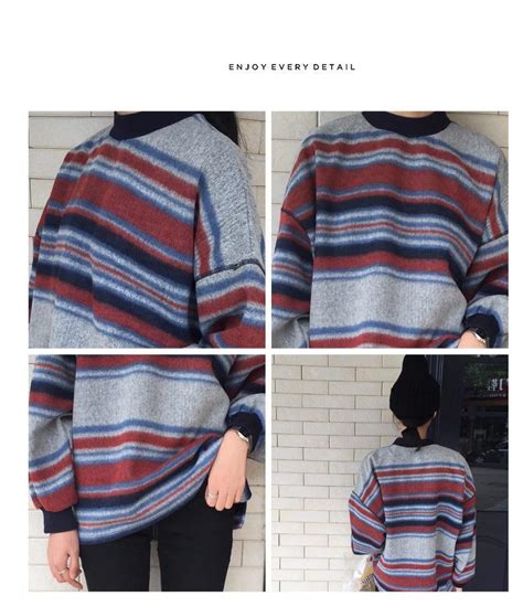 Vintage Retro Wool Knit Stripes Oversized O Neck Sweaters On Storenvy