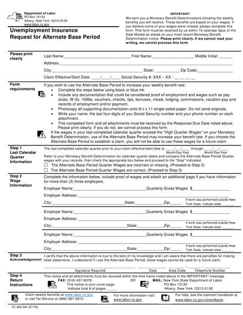 New york state department of labor. Form TC403 HA Download Printable PDF or Fill Online Unemployment Insurance Request for Alternate ...